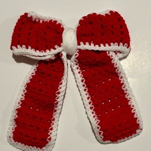 Red and White Crochet Bow